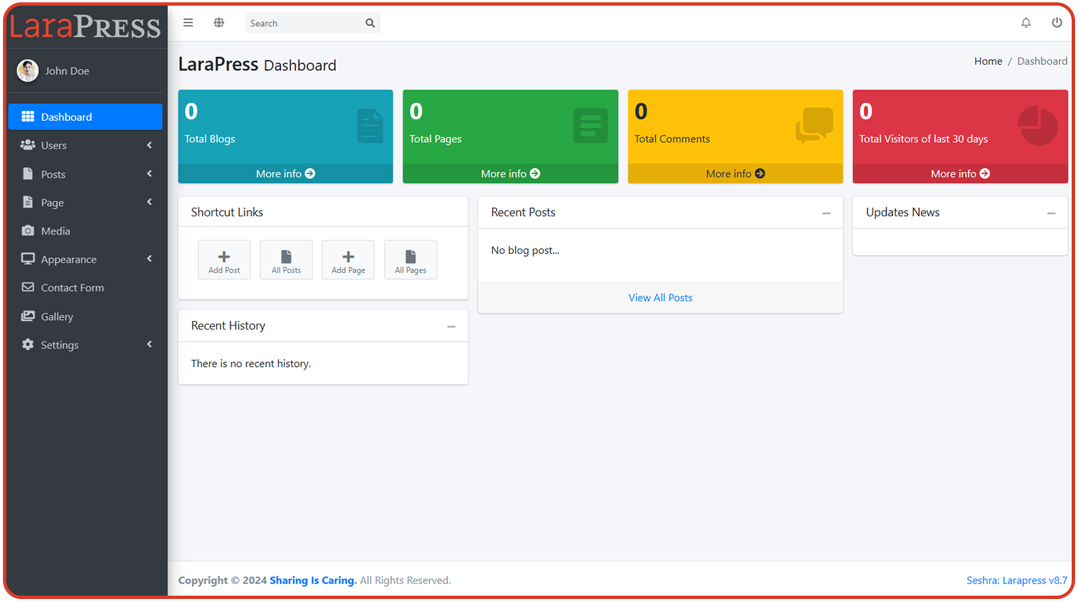 A screenshot of LaraPress.